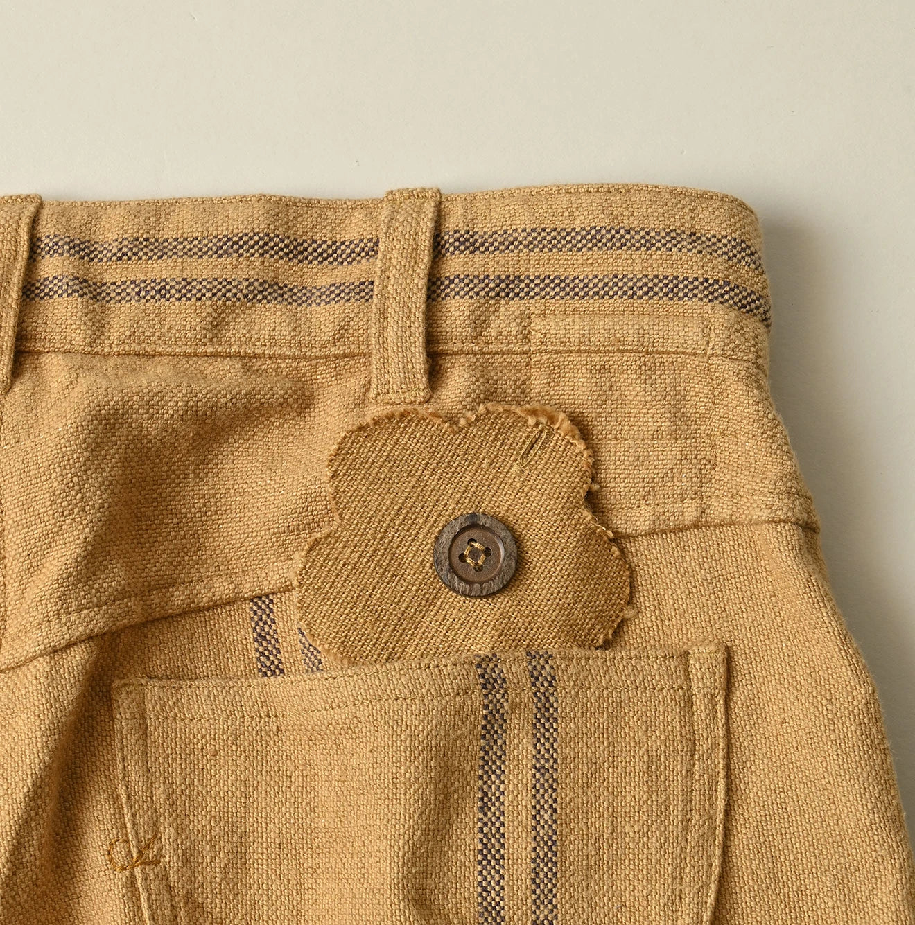 Indian Linen Sack Fringe Pants Detail