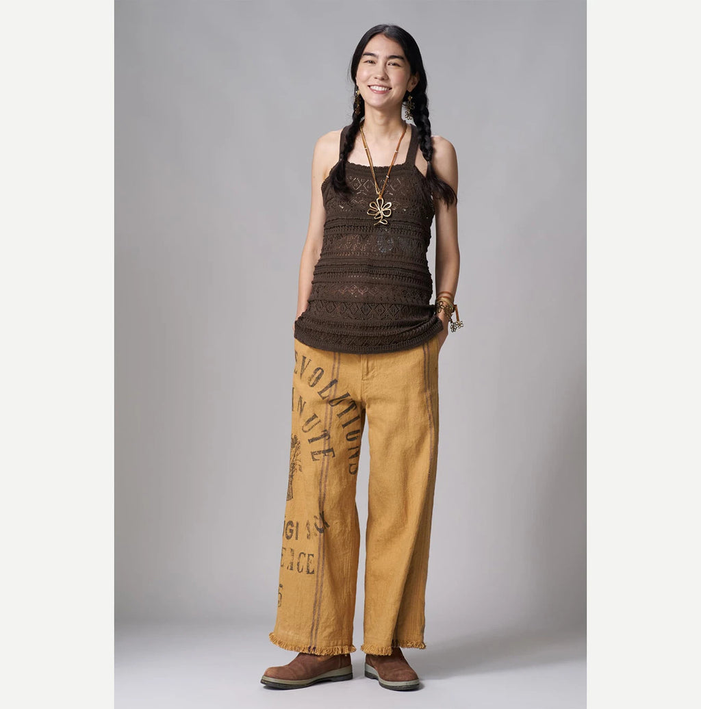 Indian Linen Sack Fringe Pants Female Model