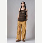 Indian Linen Sack Fringe Pants Female Model