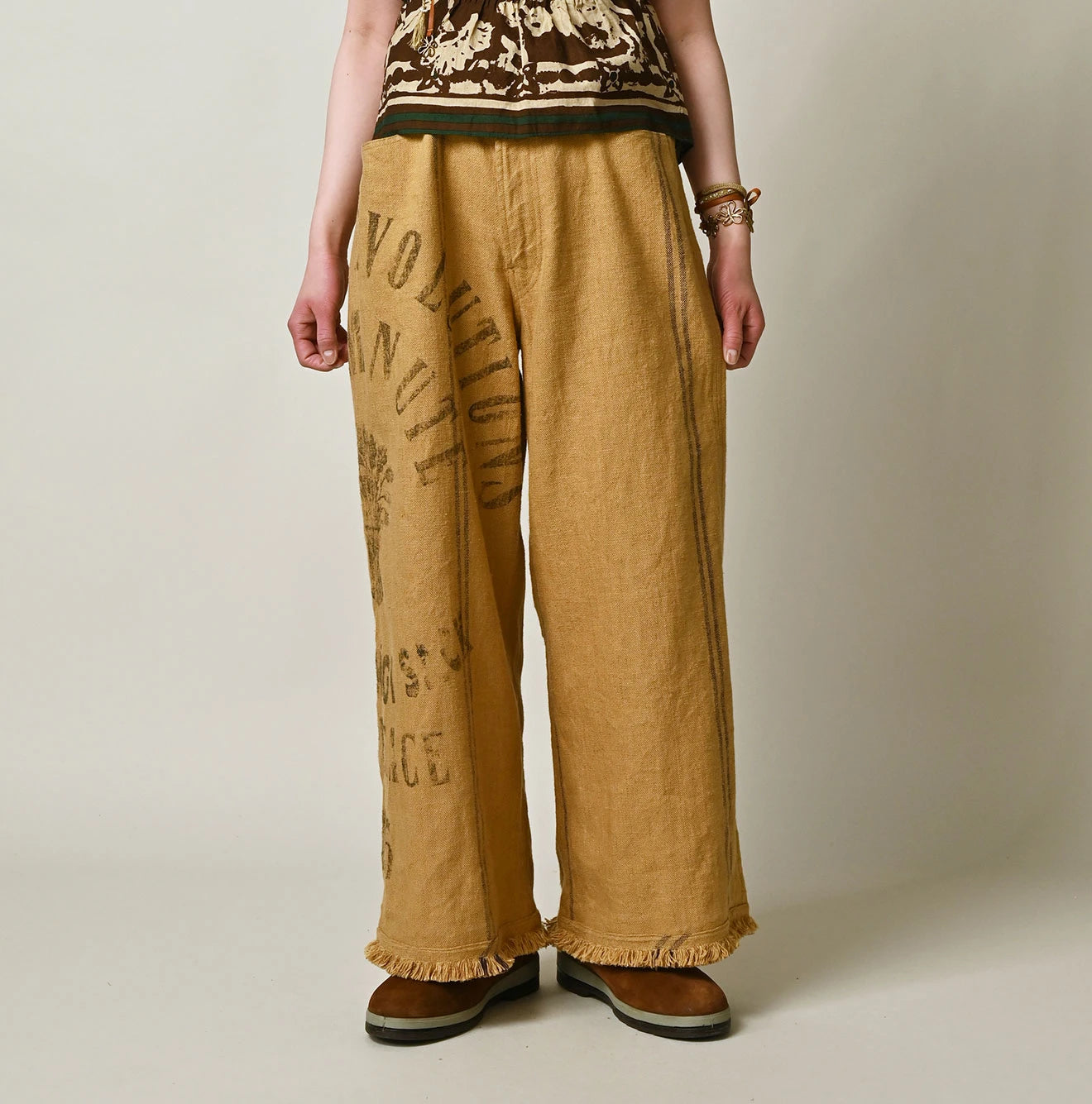 Indian Linen Sack Fringe Pants Female Model