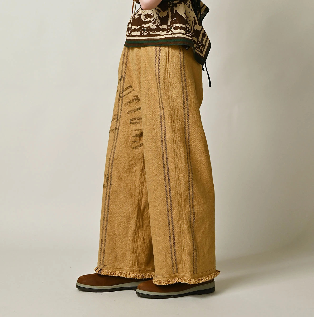 Indian Linen Sack Fringe Pants Female Model