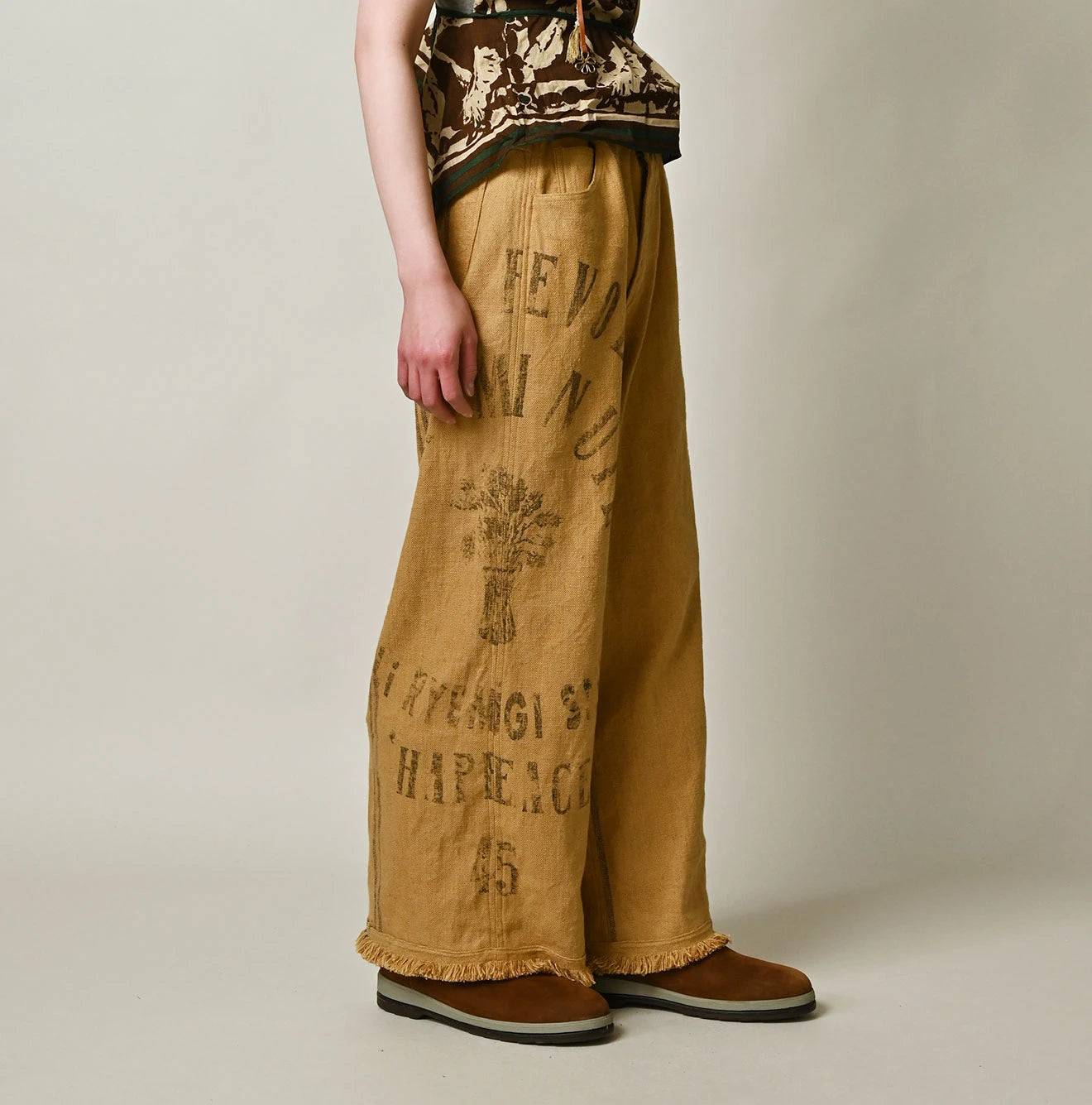 Indian Linen Sack Fringe Pants Female Model