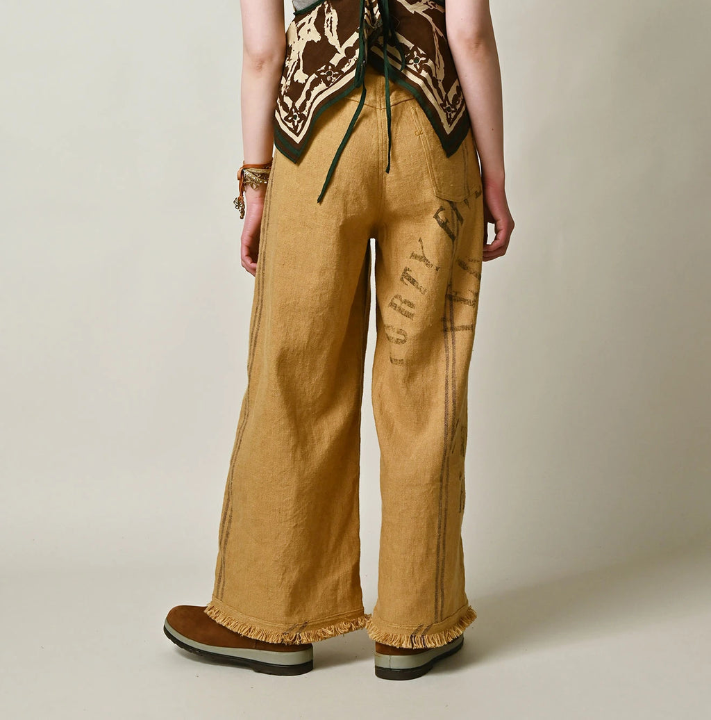 Indian Linen Sack Fringe Pants Female Model