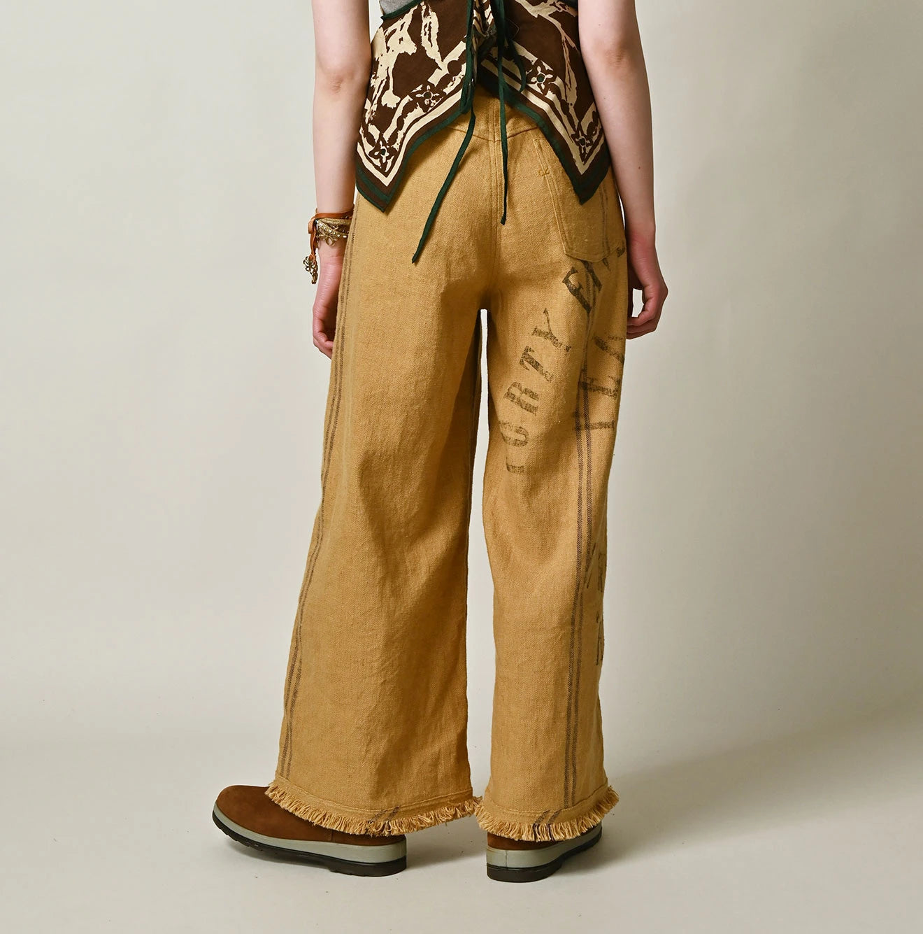 Indian Linen Sack Fringe Pants Female Model