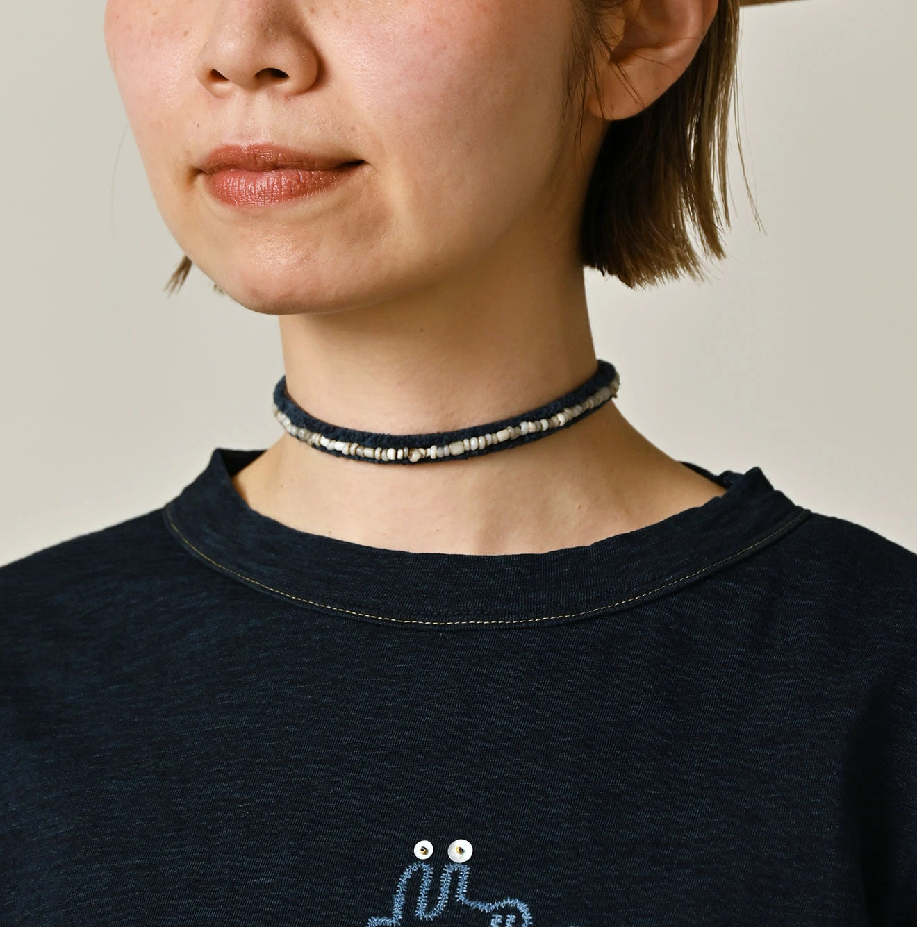 Indigo Nasuppie Embroidered 908 T-shirt Detail