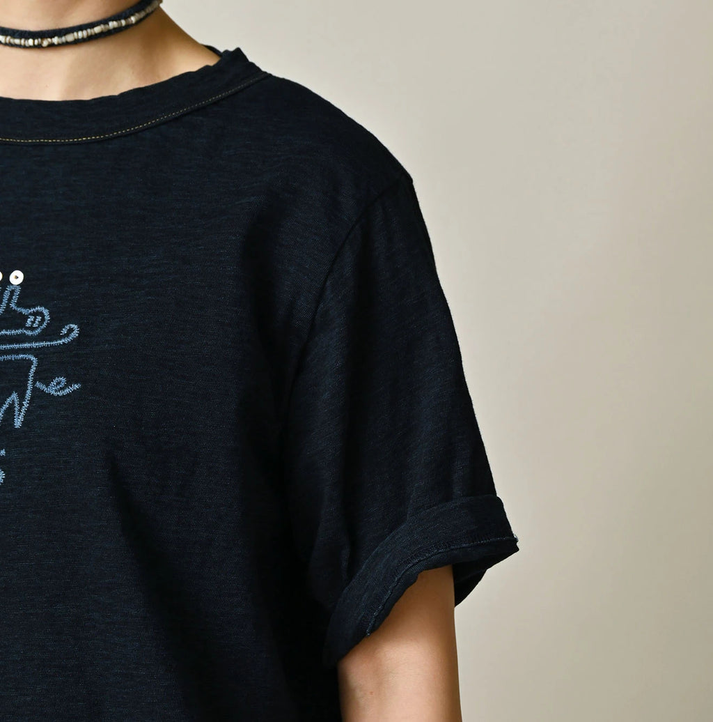 Indigo Nasuppie Embroidered 908 T-shirt Detail