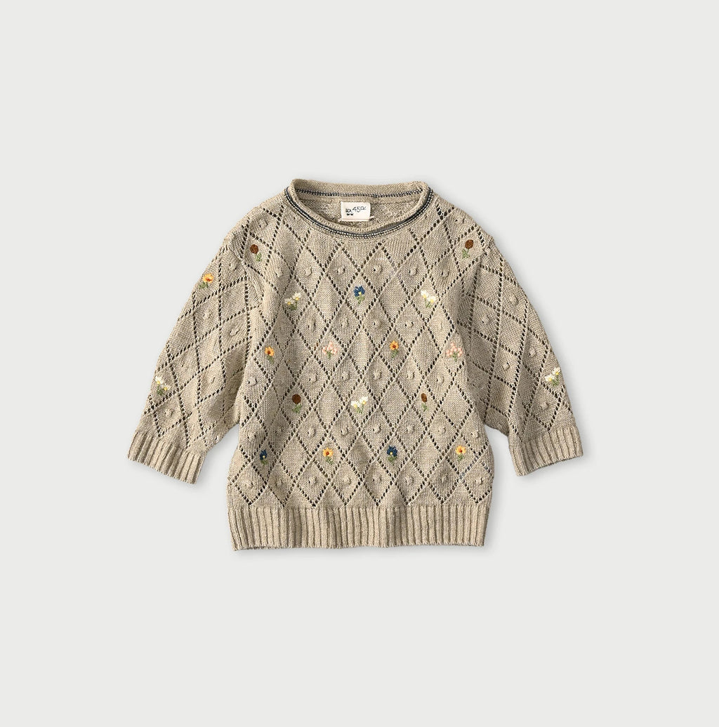 Linen Hippie Flower Puff Sweater Natural