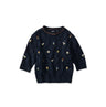 Linen Hippie Flower Puff Sweater Navy