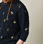 Linen Hippie Flower Puff Sweater Detail