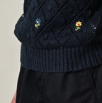 Linen Hippie Flower Puff Sweater Detail