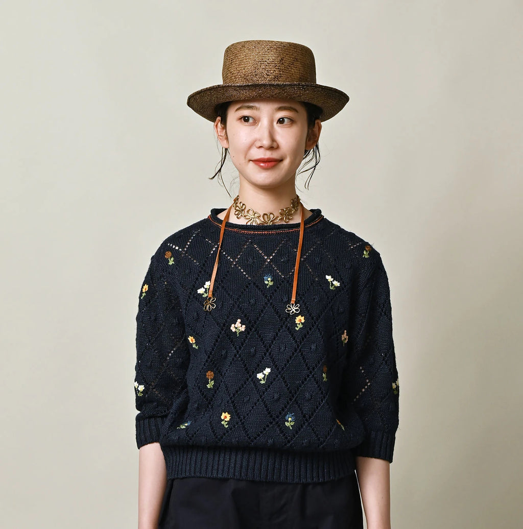 Linen Hippie Flower Puff Sweater