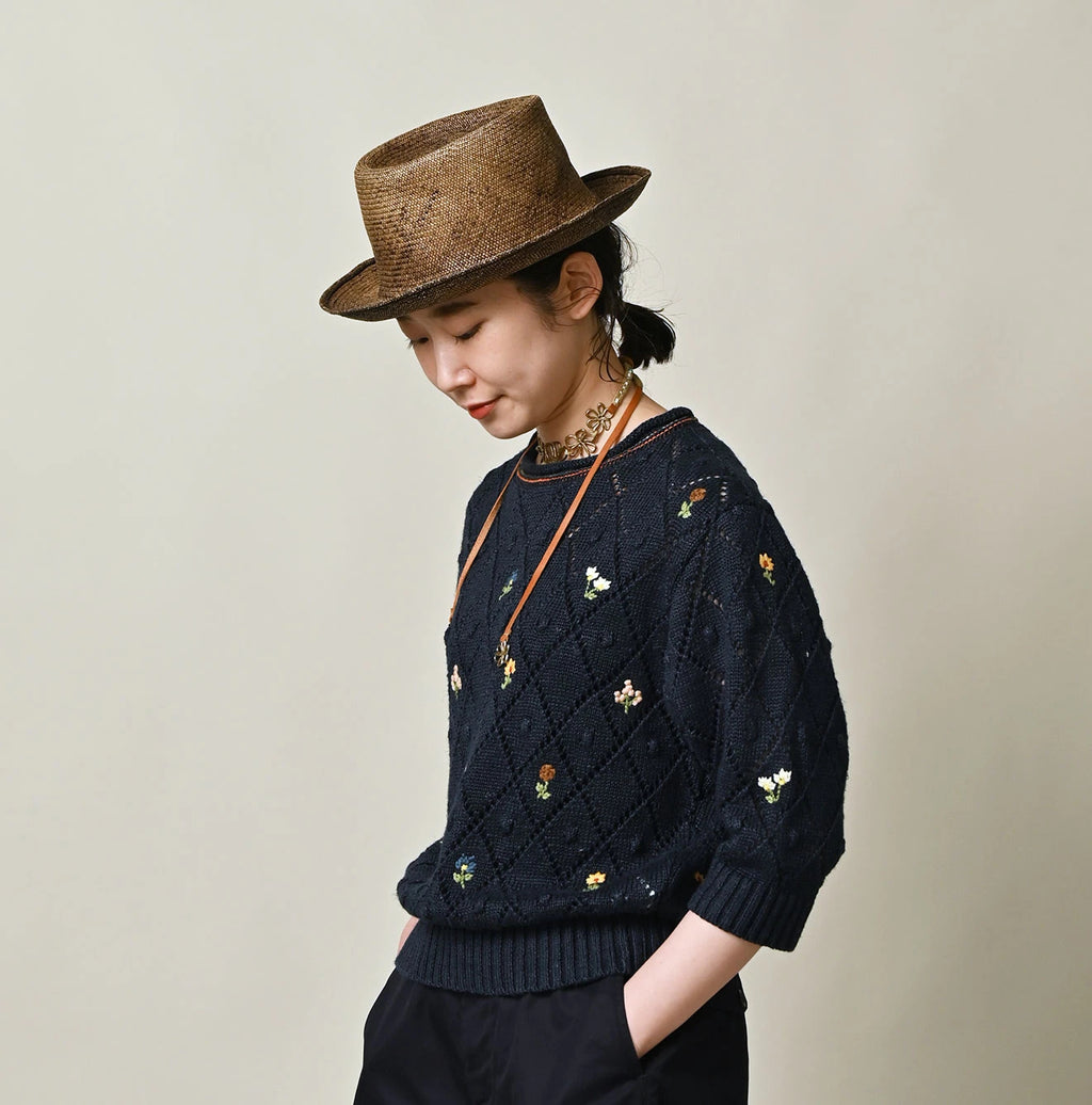 Linen Hippie Flower Puff Sweater