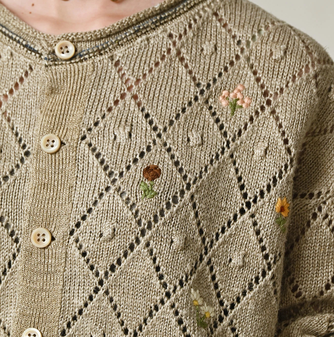 Linen Hippie Flower Bolero Detail