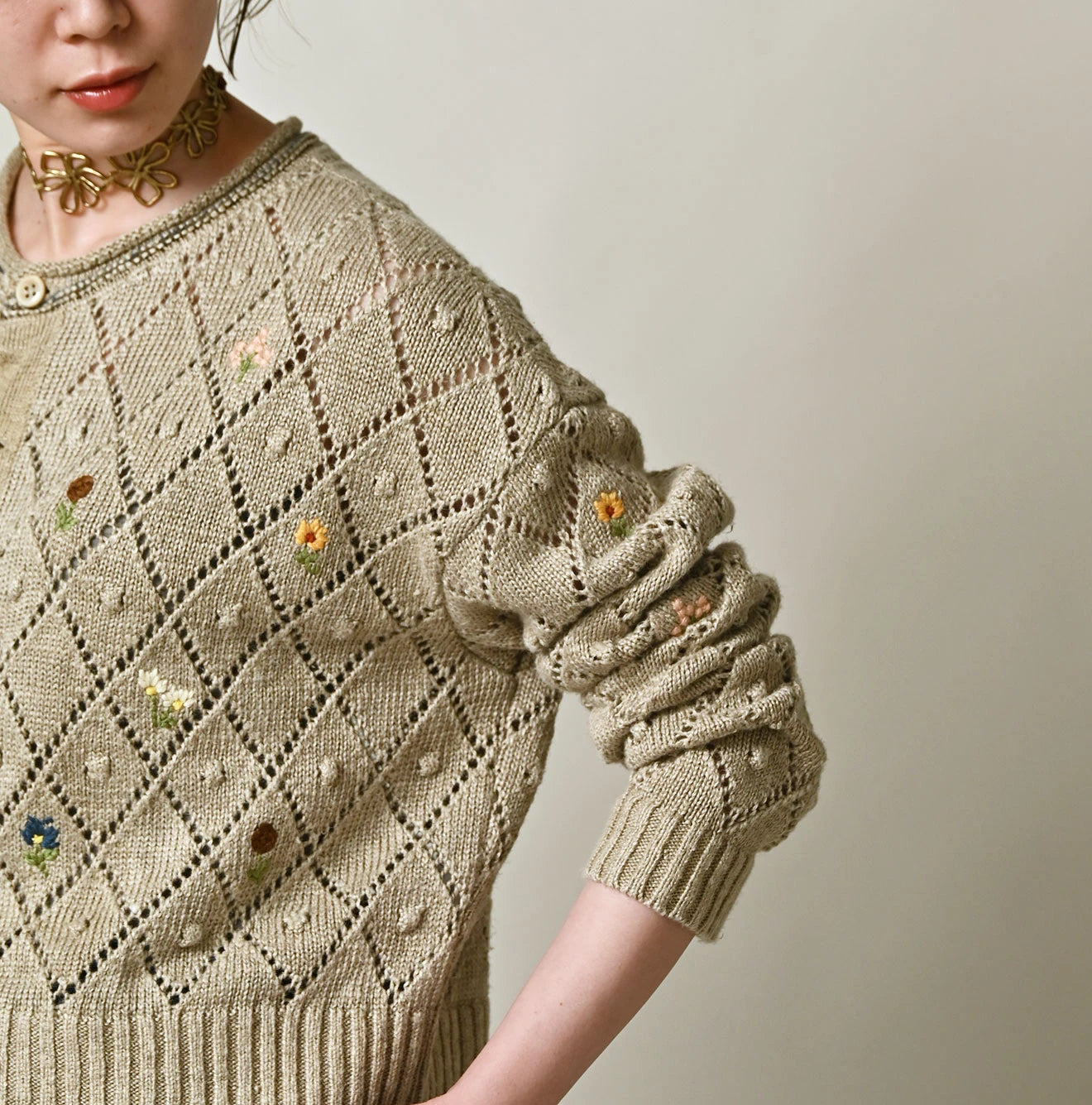 Linen Hippie Flower Bolero Detail
