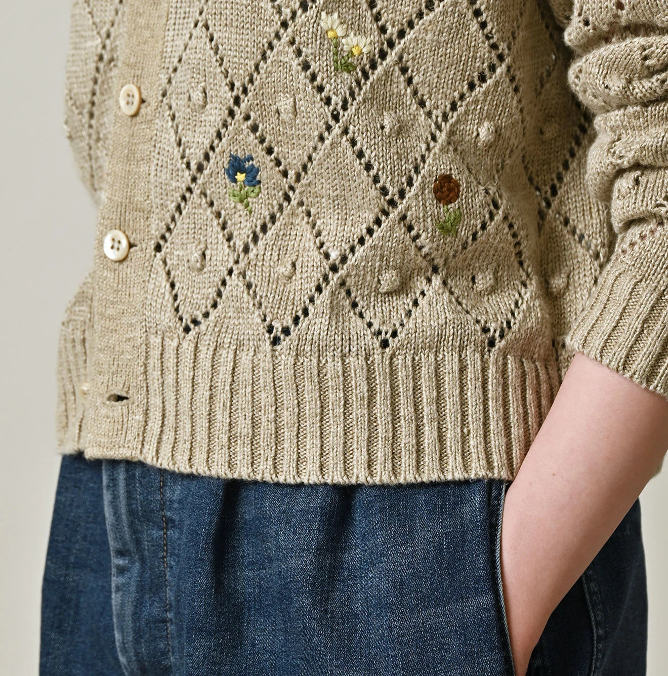Linen Hippie Flower Bolero Detail