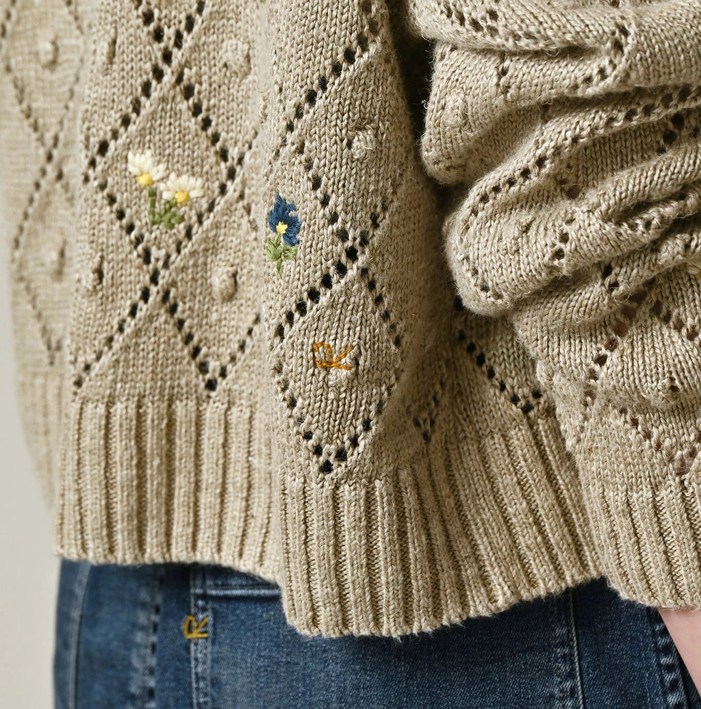 Linen Hippie Flower Bolero Detail