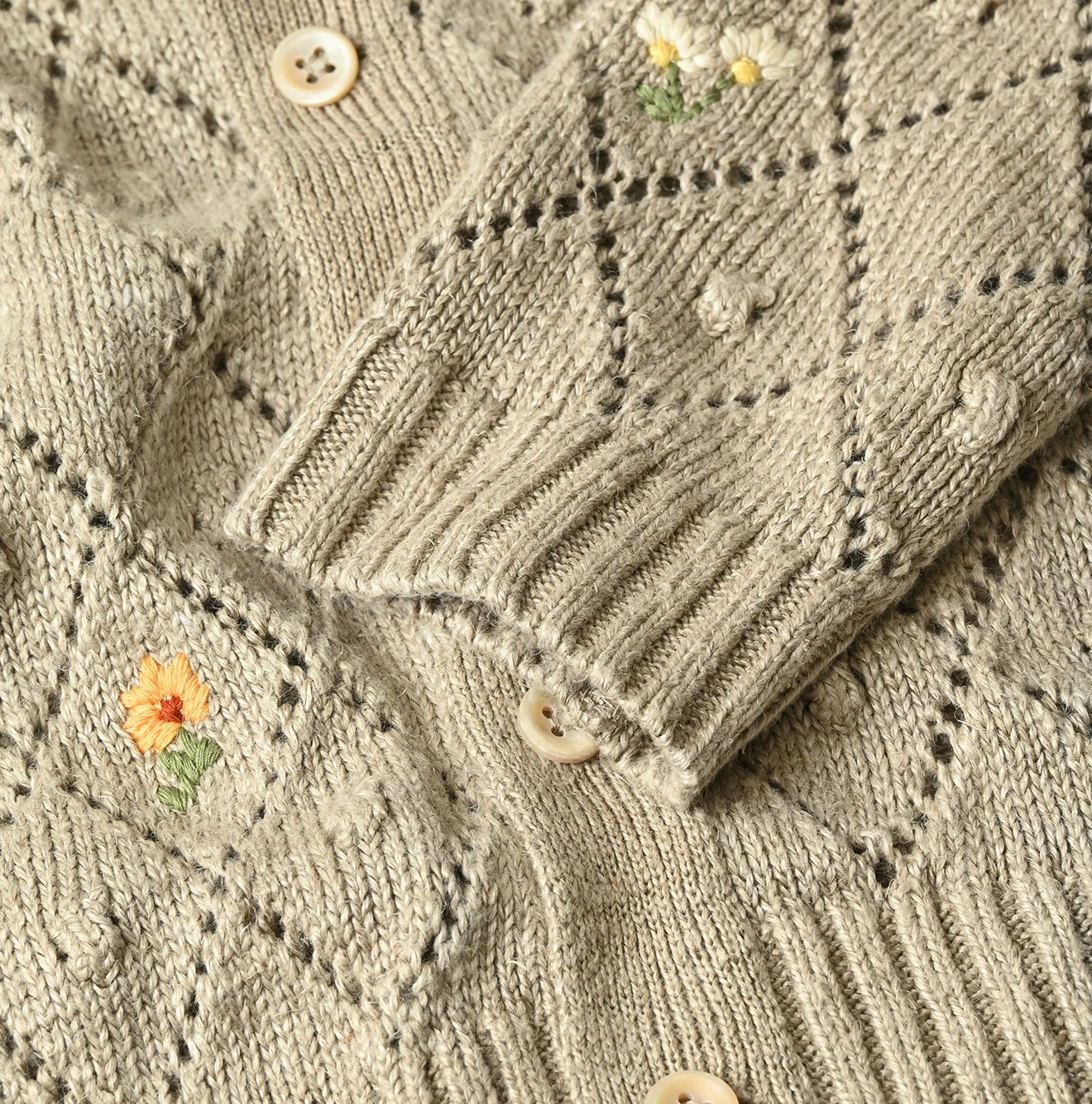 Linen Hippie Flower Bolero Detail