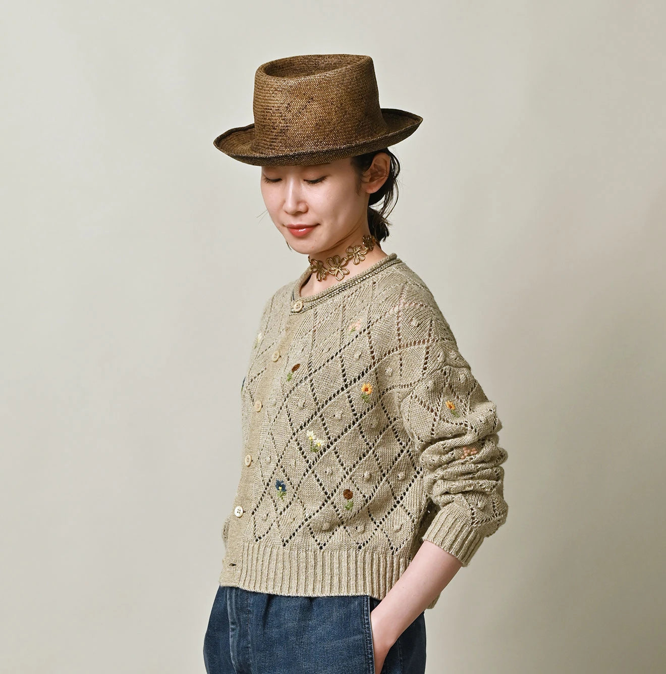 Linen Hippie Flower Bolero Female Model