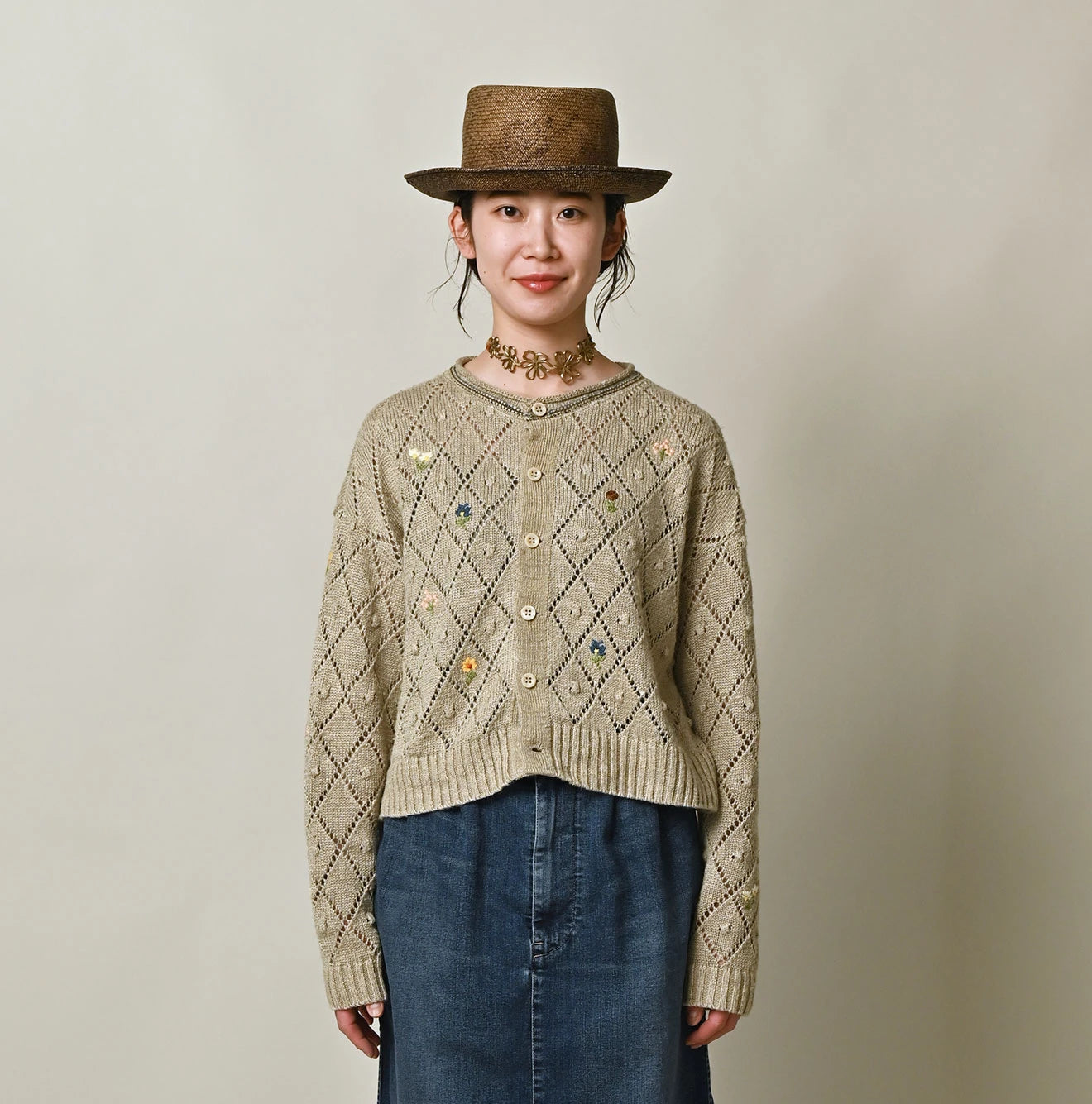 Linen Hippie Flower Bolero Female Model