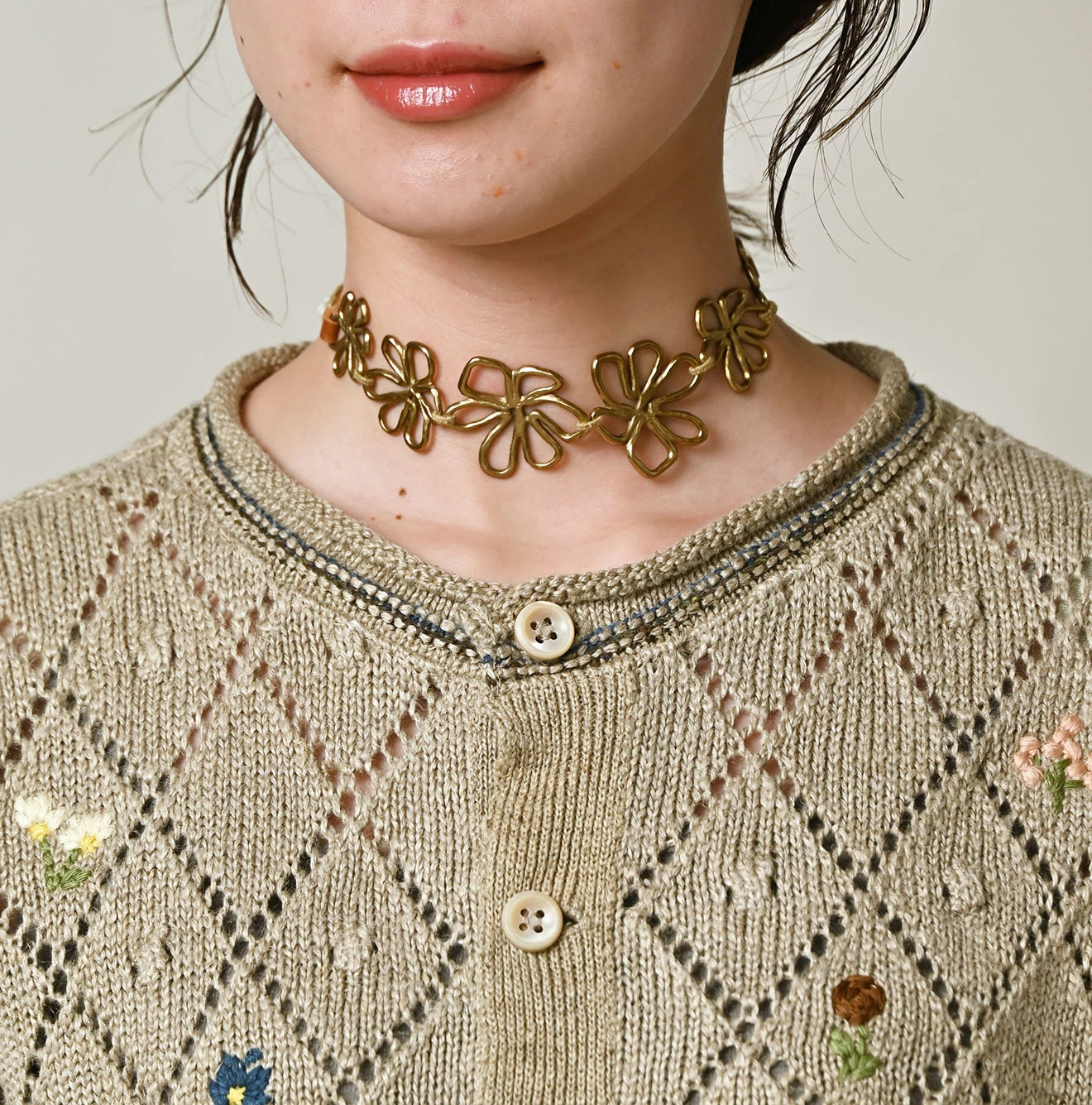 Linen Hippie Flower Bolero Detail