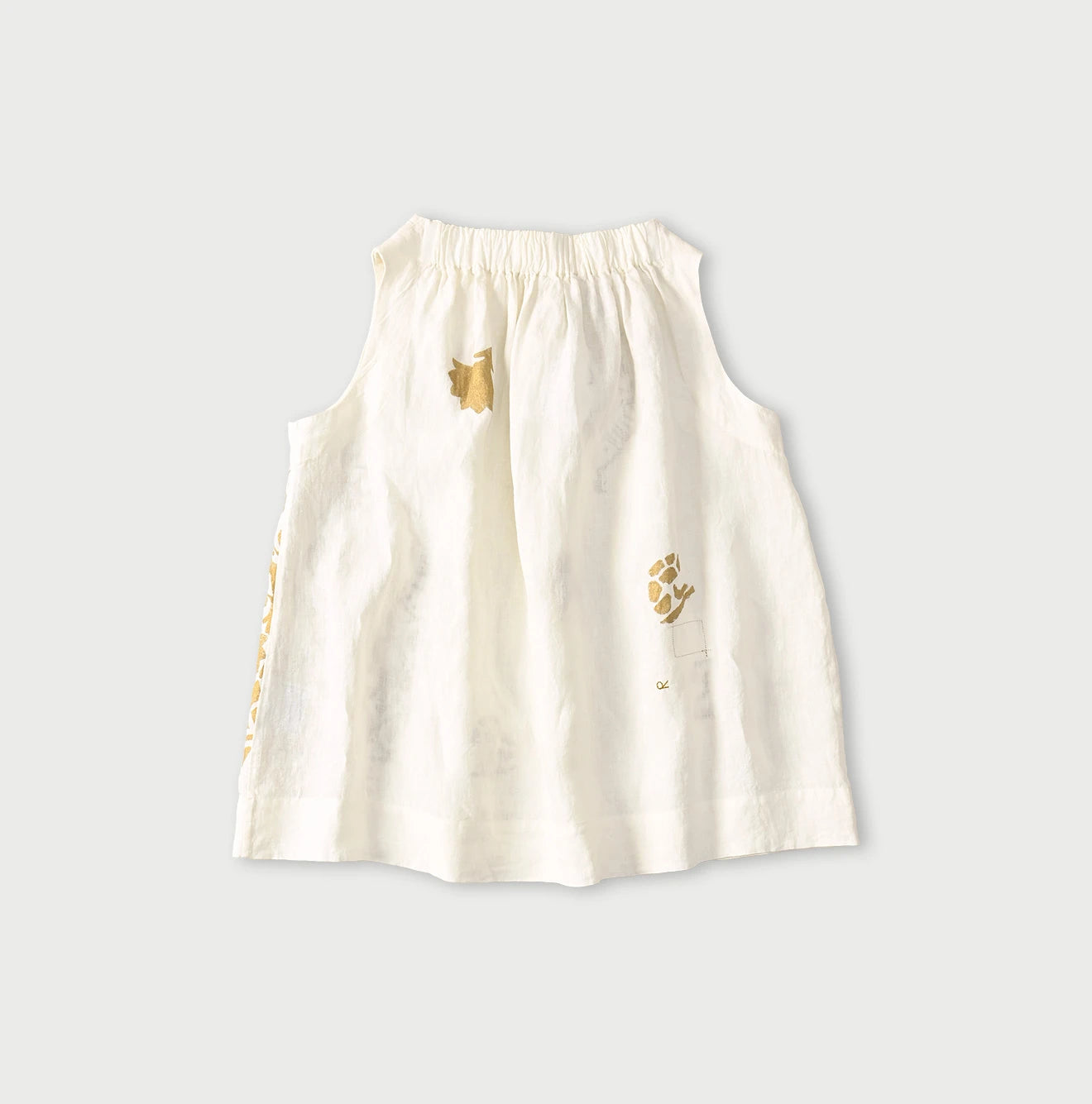 Indian Linen Gold Leaf Print Shirred Sleeveless Shirt
