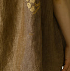 Indian Linen Gold Leaf Print Shirred Sleeveless Shirt