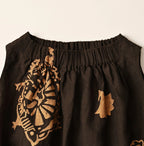 Indian Linen Gold Leaf Print Shirred Sleeveless Shirt