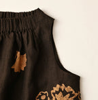Indian Linen Gold Leaf Print Shirred Sleeveless Shirt