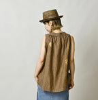 Indian Linen Gold Leaf Print Shirred Sleeveless Shirt