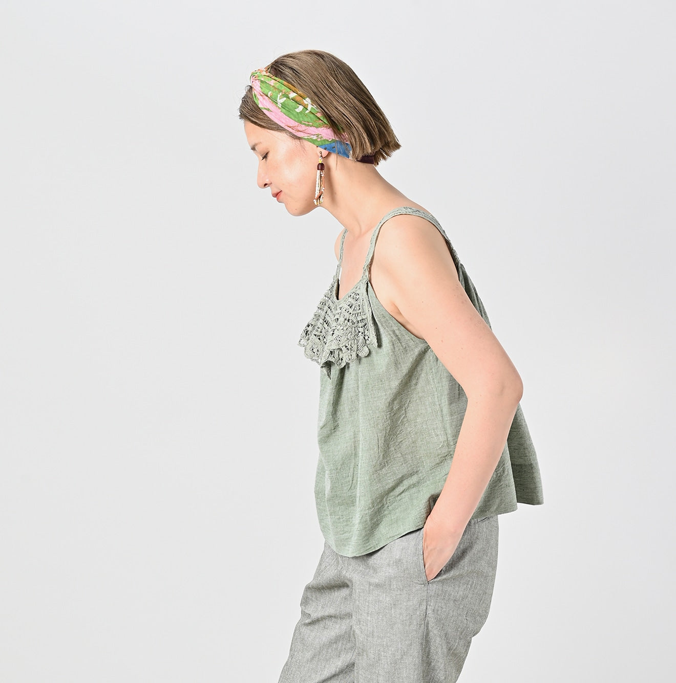 Khadi Ribbon Lace Flare Camisole Female Model