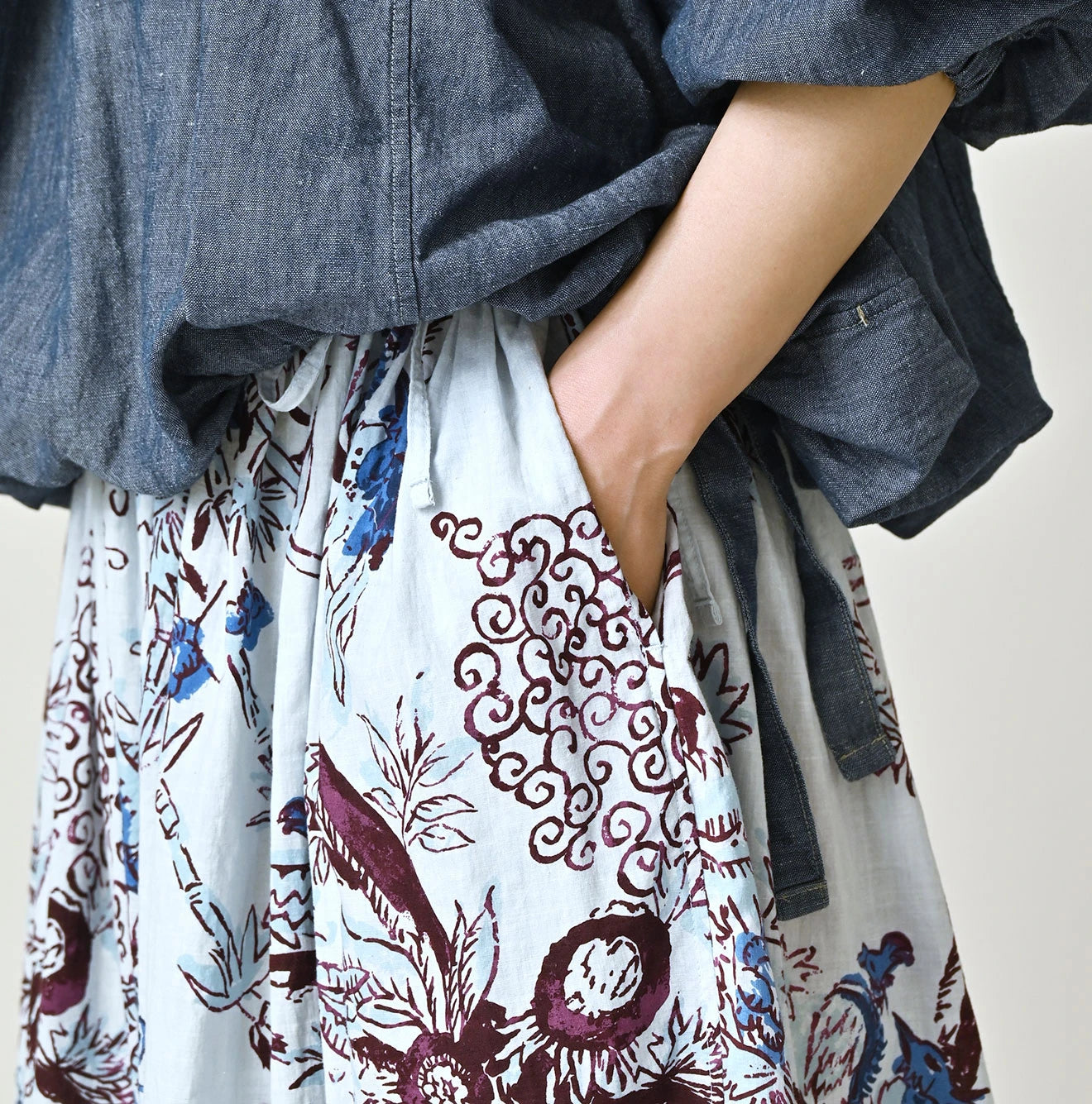 Indian Khadi Palampore Print Easy Gather Skirt