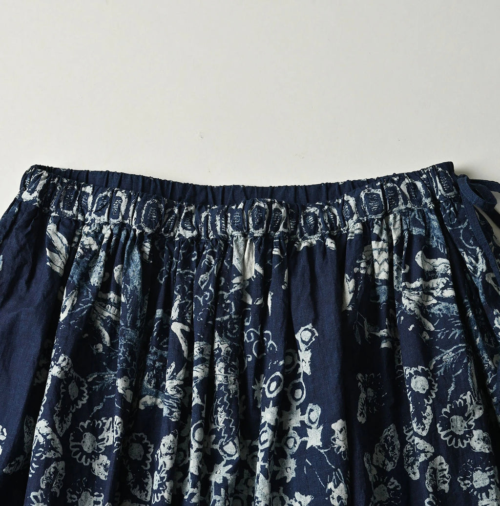 Indigo Hira Palampore Print Easy Gather Skirt