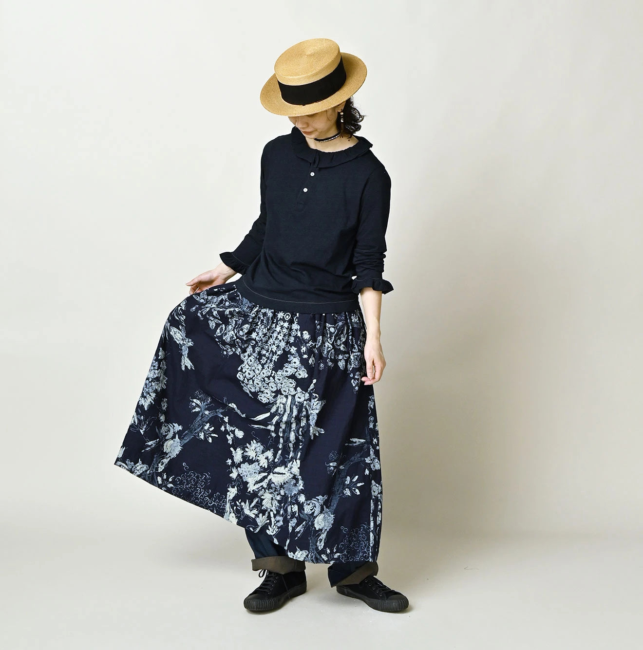 Indigo Hira Palampore Print Easy Gather Skirt