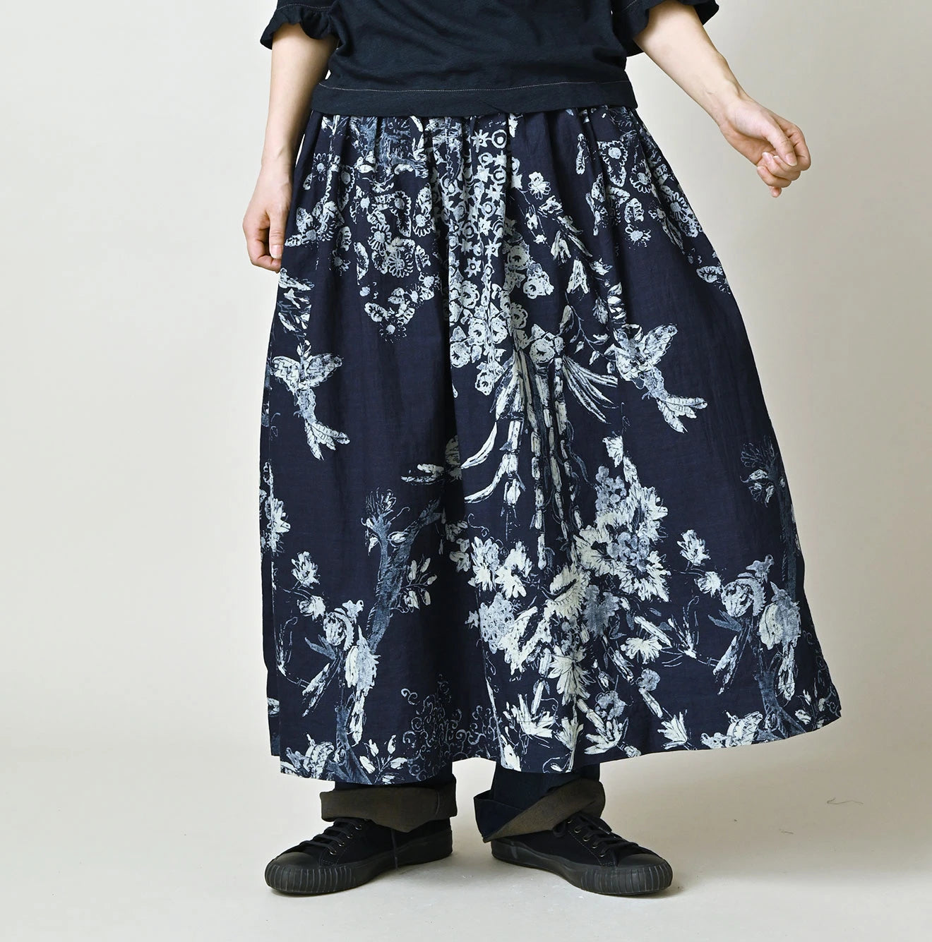 Indigo Hira Palampore Print Easy Gather Skirt