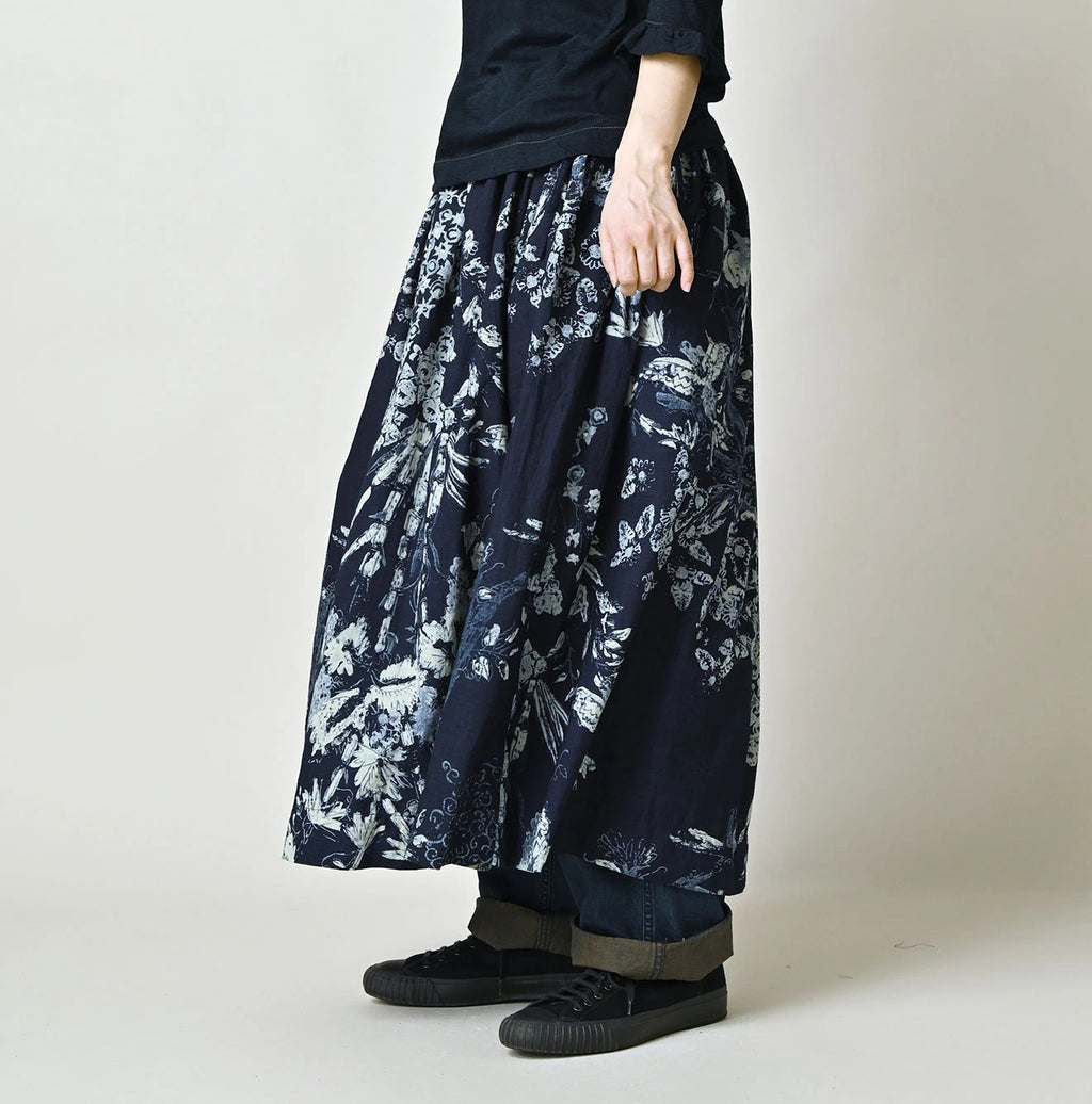 Indigo Hira Palampore Print Easy Gather Skirt