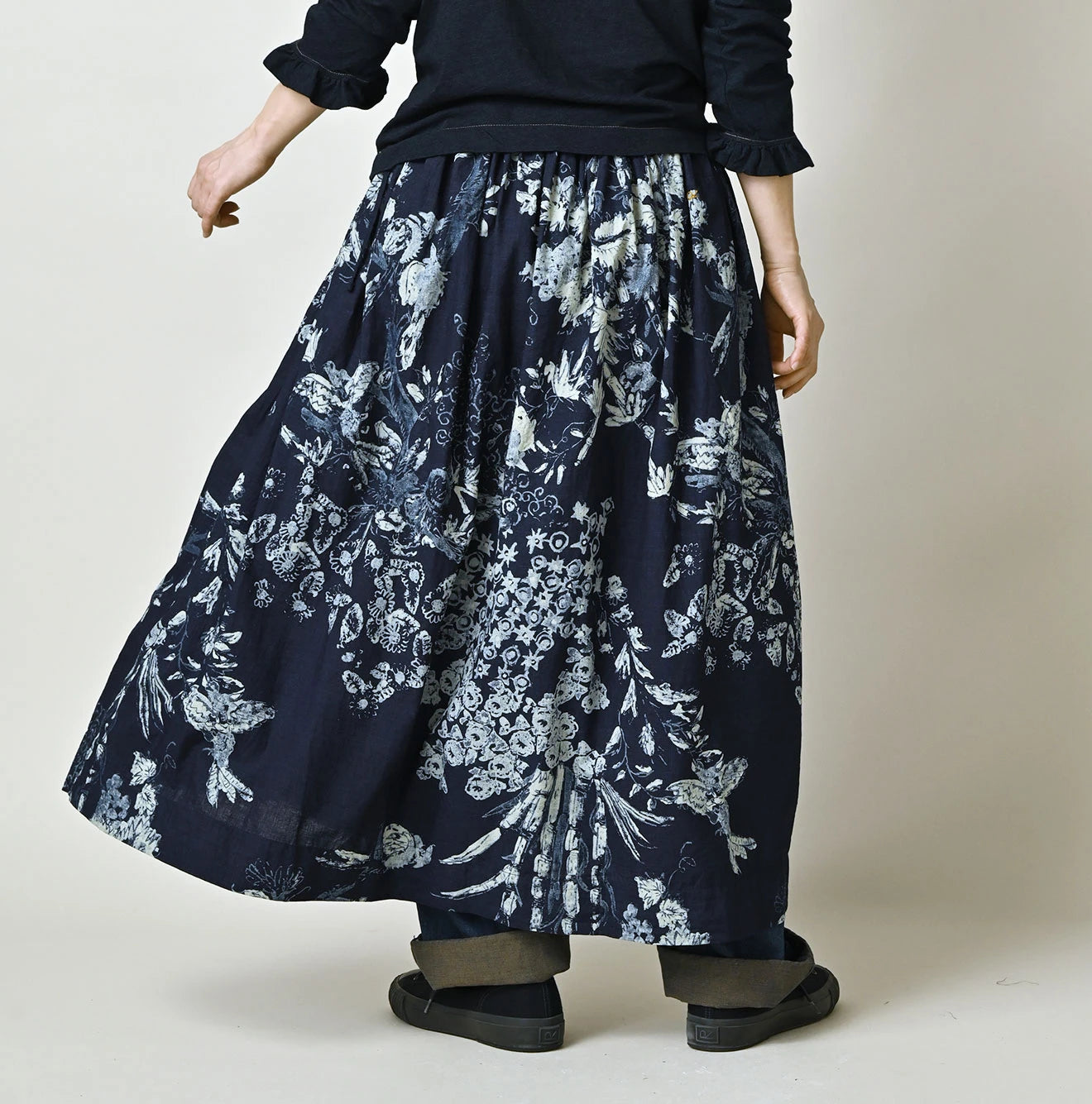 Indigo Hira Palampore Print Easy Gather Skirt