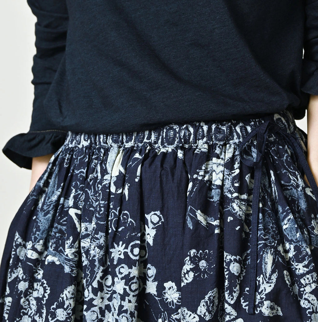 Indigo Hira Palampore Print Easy Gather Skirt