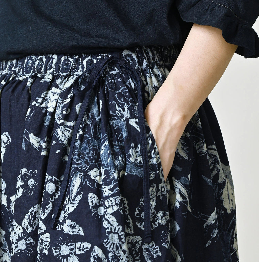Indigo Hira Palampore Print Easy Gather Skirt