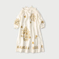 Indian Linen Gold Leaf Print Shirred Dress