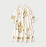 Indian Linen Gold Leaf Print Shirred Dress