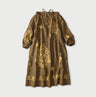Indian Linen Gold Leaf Print Shirred Dress