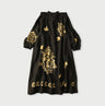 Indian Linen Gold Leaf Print Shirred Dress
