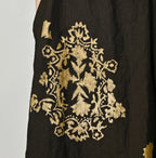 Indian Linen Gold Leaf Print Shirred Dress
