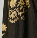 Indian Linen Gold Leaf Print Shirred Dress