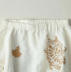 Indian Linen Gold Leaf Print Shirred Dress