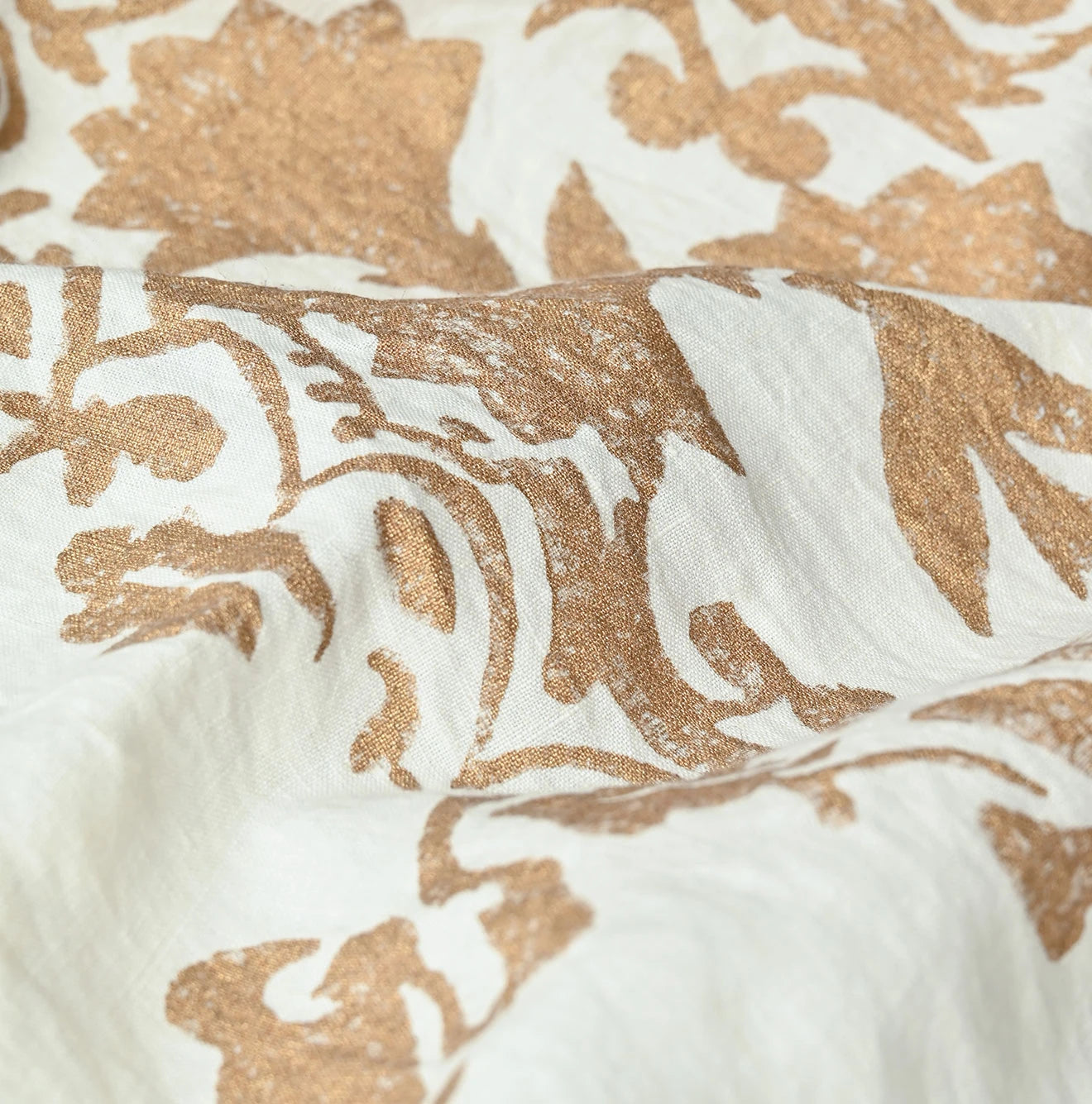 Indian Linen Gold Leaf Print Shirred Dress