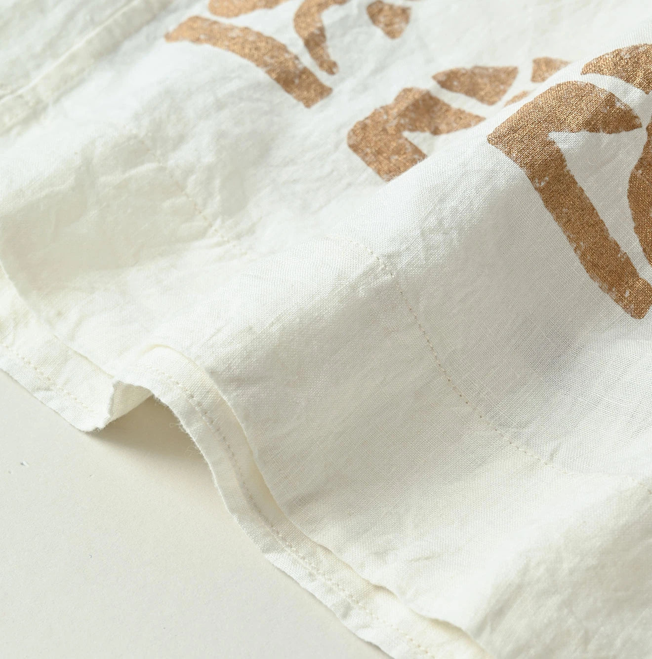 Indian Linen Gold Leaf Print Shirred Dress