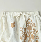 Indian Linen Gold Leaf Print Shirred Dress