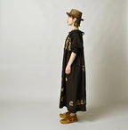 Indian Linen Gold Leaf Print Shirred Dress