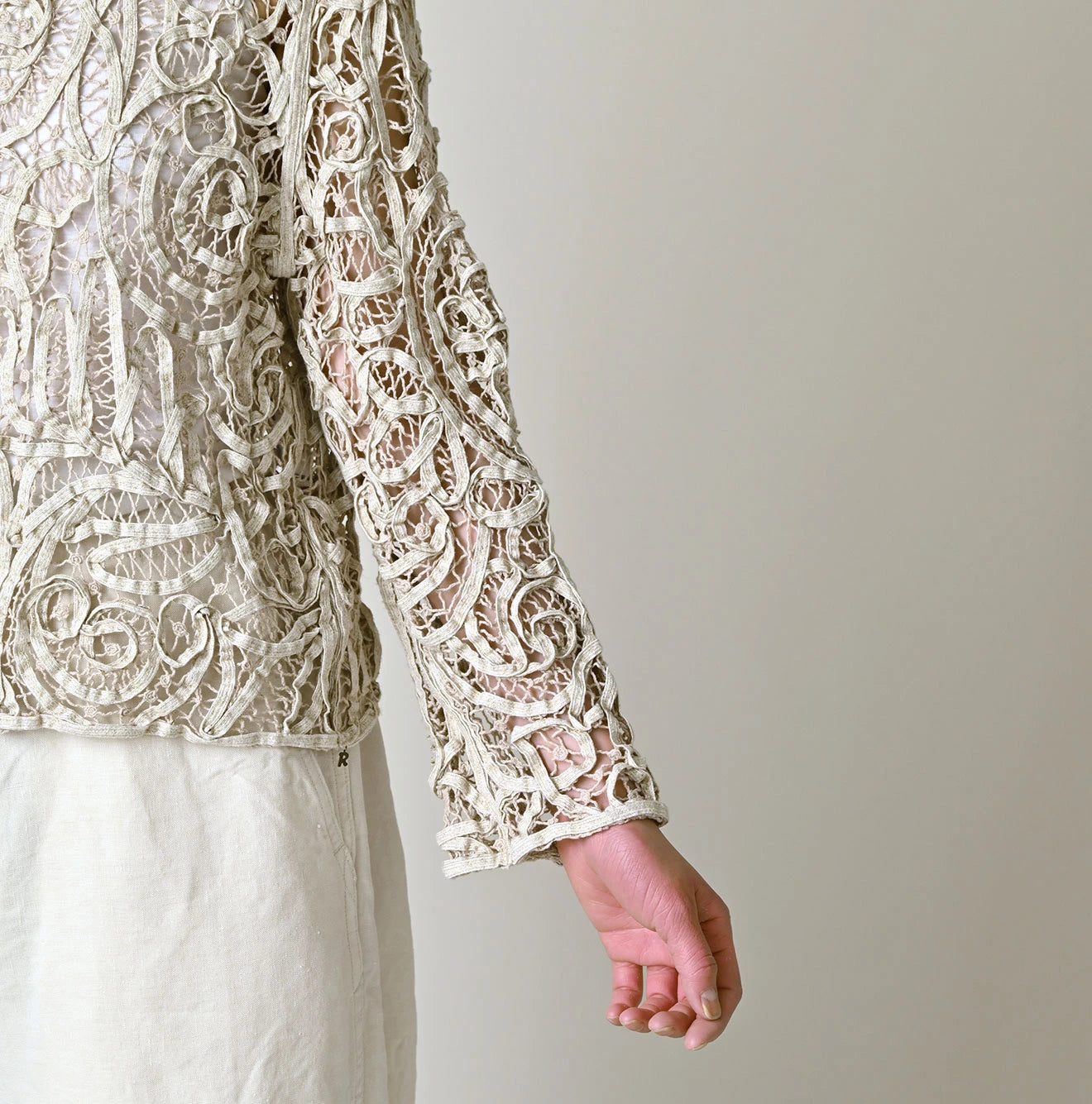Linen Ribbon Battenberg Embroidery Bolero